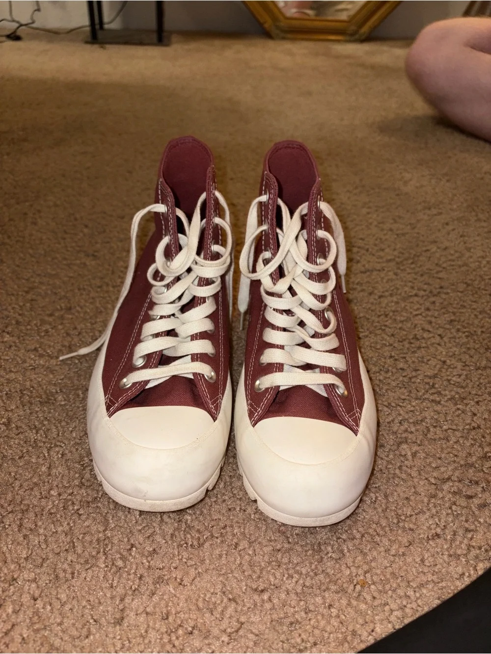 High-Top Converse Sneakers in Burgundy with White Soles - Picture 3 of 6
